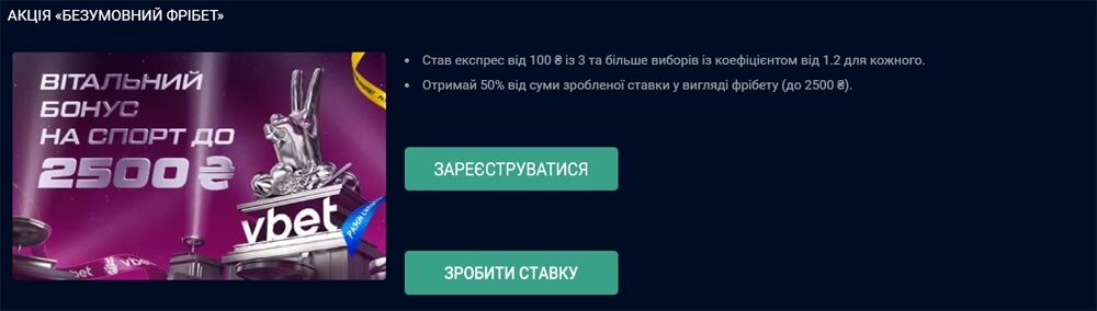 Отримайте свій безумовний фрібет на спортивні події на Vbet - робіть ставки без ризику Пропозиція безумовного фрібету на спортивні події від казино Vbet